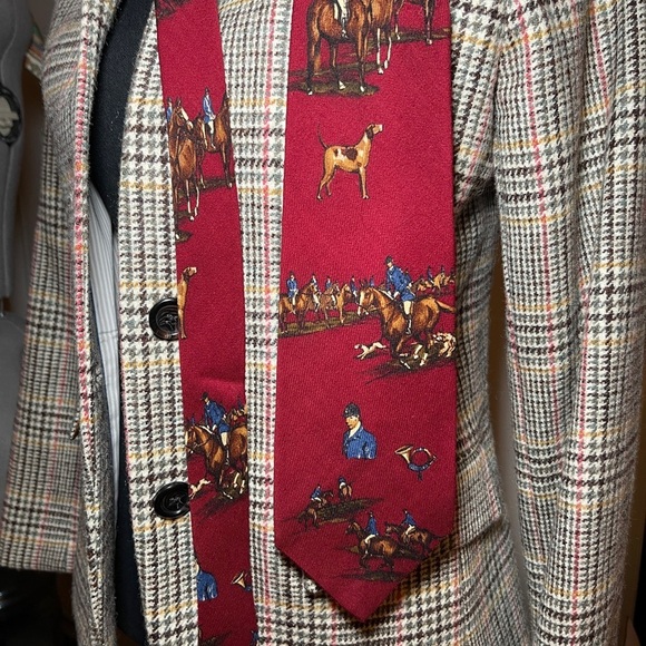 Vintage Polo Ralph Lauren Silk Tie Fox Hunt Equestrian Horse Hound Burgundy - Picture 4 of 4